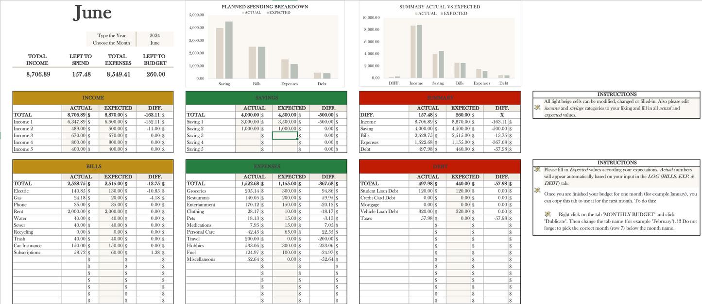 Monthly Budget Template